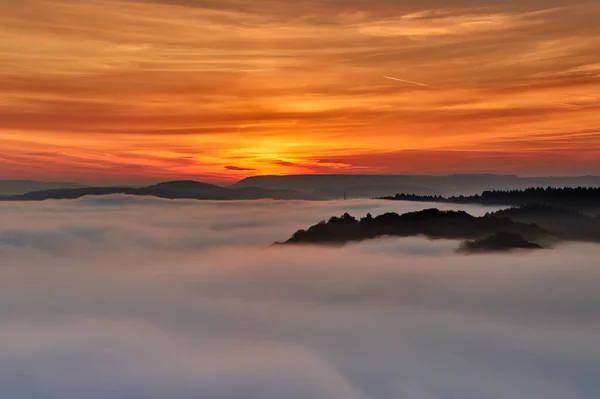 Foto Vom Sonnenaufgang Über Der Saarschleife Saarland — Stockfoto