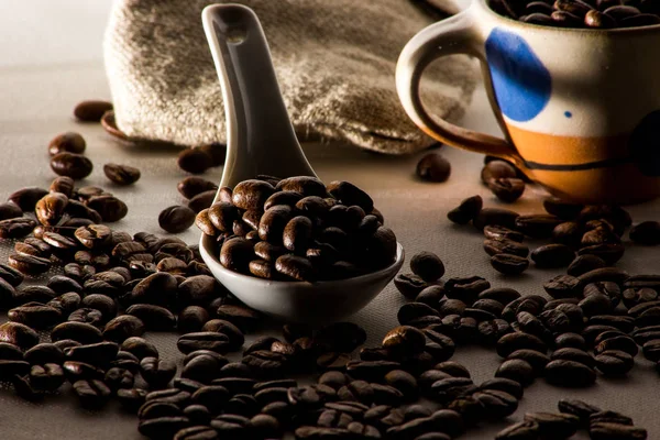 closeup view of coffee boards with a cup