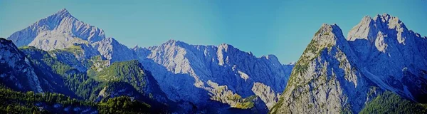 Panoramic Picture Wetterstein Mountains Alpspitze Zugspitze Summer Day Northeast — Stockfoto