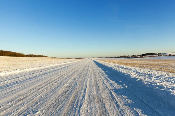 Snow Covered Road Last Snowfall Roadway Small Size Photo Close — Stock Photo, Image