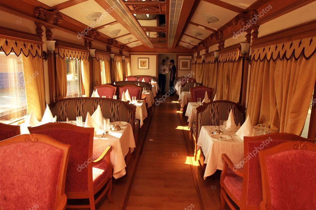 View on old style train restaurant with luxury furniture