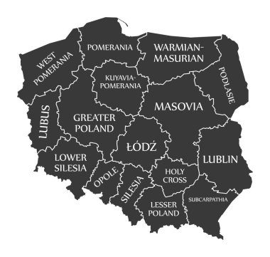 Poland Map labelled black illustration in English language clipart