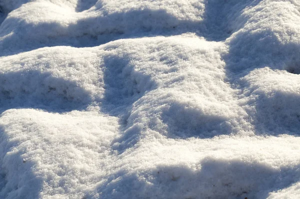 雪地上有过往车辆的痕迹 特写照片 雪的表面是可见的泥土 — 图库照片