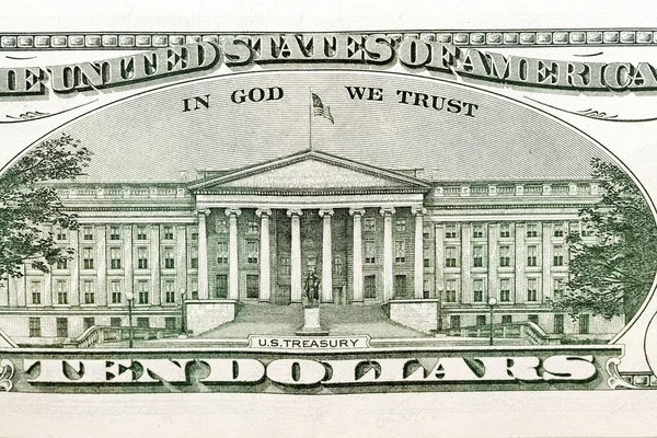 Fotografierte Nahaufnahme Amerikanischer Dollar Geringe Schärfentiefe Banknote Wert Von Zehn — Stockfoto