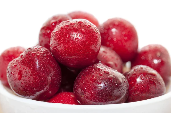 Ripe Cherry Maroon Covered Water Drops Berries Together Harvest Small — Stock Photo, Image