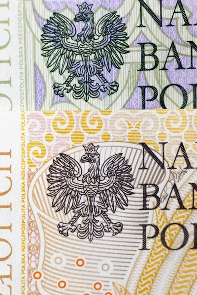 Польські Банкноти Сфотографували Зблизька Розкажіть Про Рахунки Міжнародне Позначення Пльн — стокове фото
