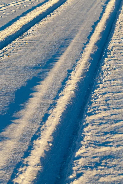 Snow Covered Road Last Snowfall Roadway Small Size Photo Close — Stock Photo, Image