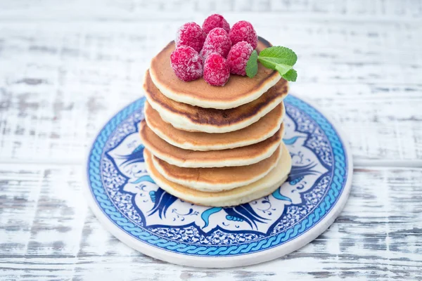 Frühstück Hausgemachte Pfannkuchen Mit Himbeere — Stockfoto