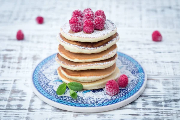 Breakfast Homemade Pancakes Raspberry — Stock Photo, Image