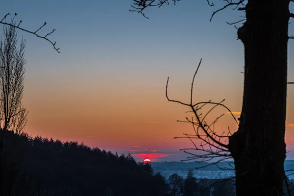 Tramonto Con Paesaggio Invernale — Foto Stock