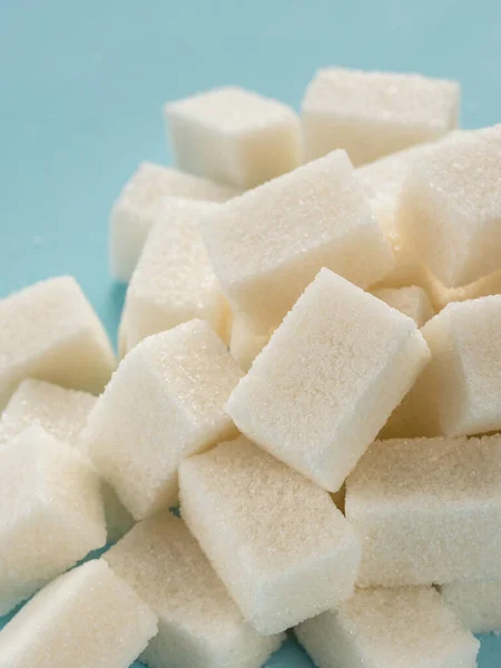 Background Sugar Cubes White Cube Sugar Blue Background White Sugar — Stock Photo, Image