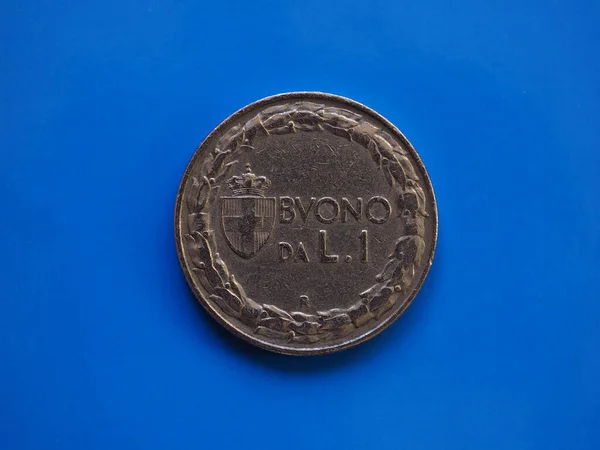 Ліру Монета Гроші Itl Валюти Королівство Італія Синьому Фоні — стокове фото