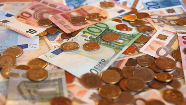 Євро Eur Банкноти Монети Валюта Європейського Союзу — стокове фото