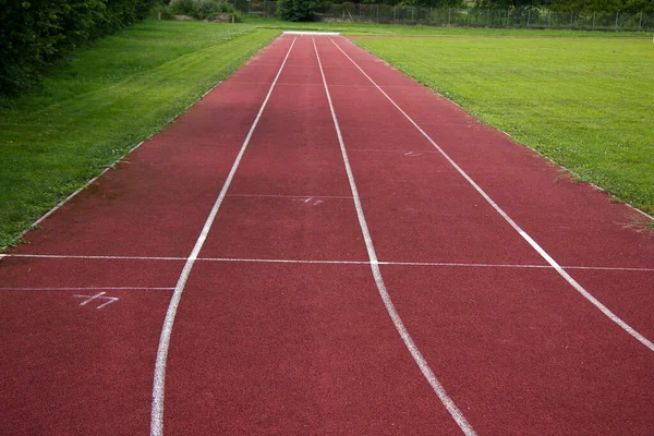 Sports Field Red Running Track White Stripes Styria Summer — Stock Photo, Image