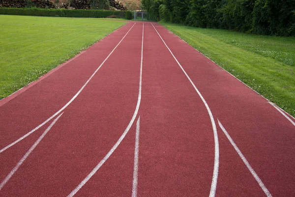 Sports Field Red Running Track White Stripes Styria Summer — Stock Photo, Image