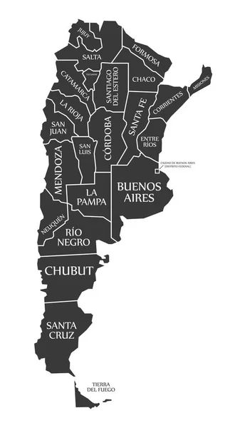 Argentína Térkép Címkézett Fekete Illusztráció — Stock Fotó