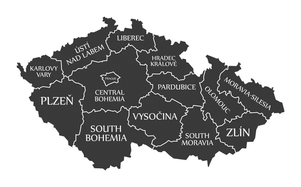 Τσεχική Δημοκρατία Χάρτης Σημασμένη Μαύρη Απεικόνιση — Φωτογραφία Αρχείου