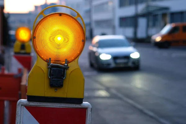 Luz Advertencia Tráfico Lugar Faros Del Coche — Foto de Stock