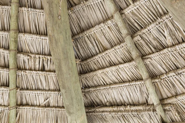 Close Hanging Edge Thatched Umbrellas Beach — Stock Photo, Image