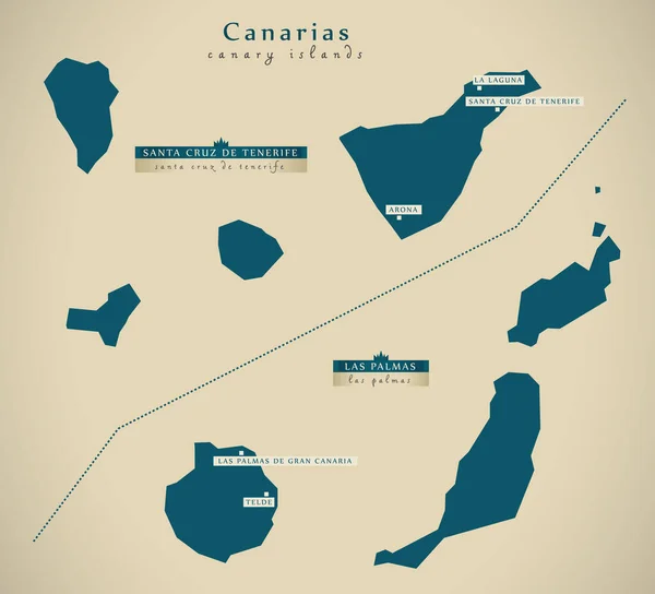 Współczesna Mapa Wyspy Kanaryjskie Hiszpania Ilustracja — Zdjęcie stockowe