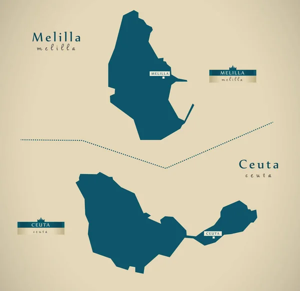 Moderne Landkarte Melilla Und Ceuta Spanien Illustration — Stockfoto