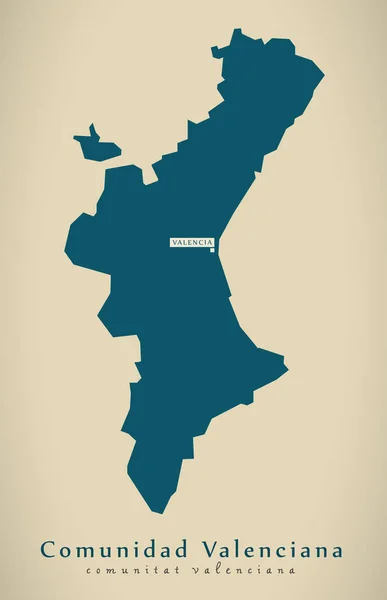 Mapa Moderno Comunidad Valenciana Espanha Ilustração — Fotografia de Stock