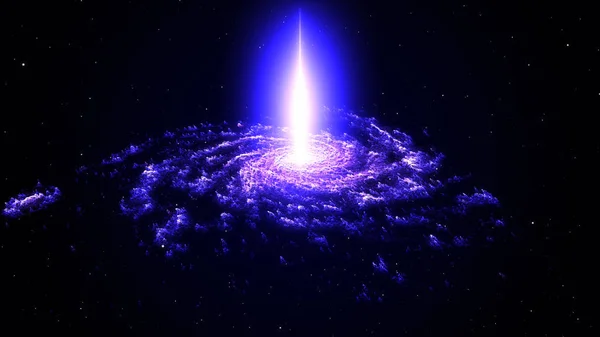 Nebulosa Espiral Rayo Luz Espacio Profundo Con Estrellas Renderizado — Foto de Stock
