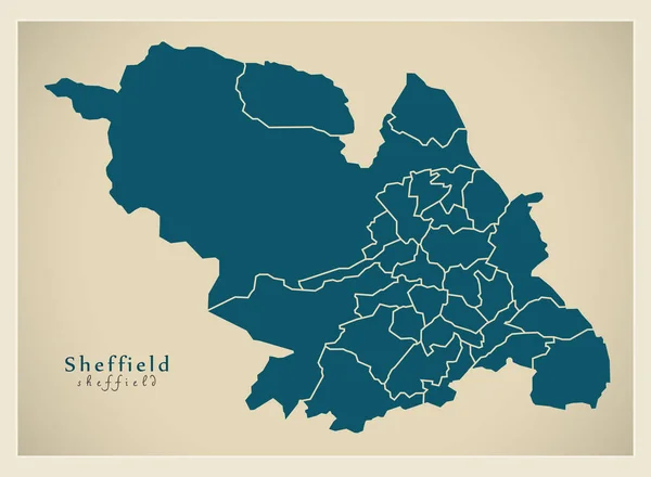 Mapa Ciudad Moderna Sheffield Con Todas Las Pupilas Inglaterra Ilustración — Foto de Stock
