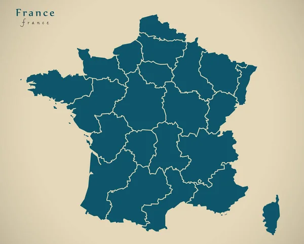 Mapa Moderno Francia Con Las Regiones Ilustración —  Fotos de Stock