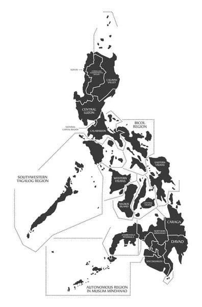 フィリピン地図ラベル付きブラックイラスト — ストック写真