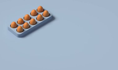 3D RENDERING OF EGGS IN AN EGG BOX ON PLAIN BACKGROUND  clipart