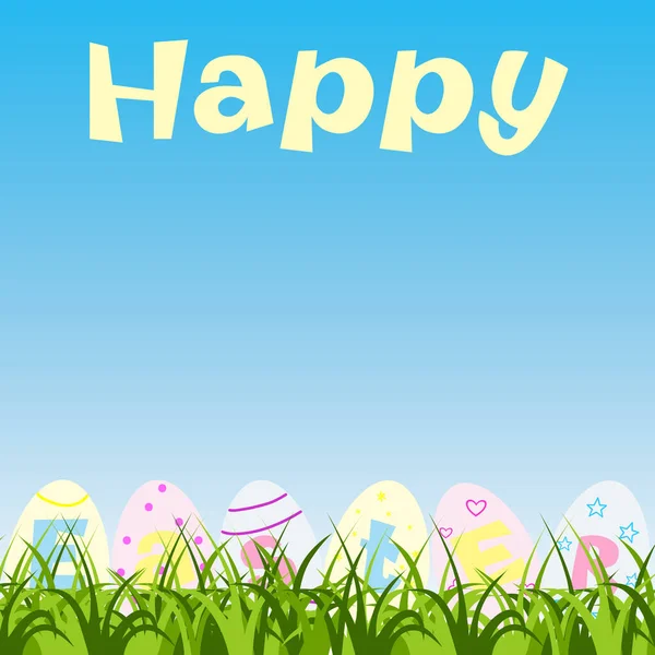 Frohe Ostern Glückwunschkarte Mit Eiern Und Gras — Stockfoto