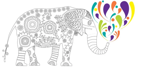 Éléphant Décoratif Coloriage Antistress Adulte Illustration Noir Blanc Avec Éclaboussures — Photo