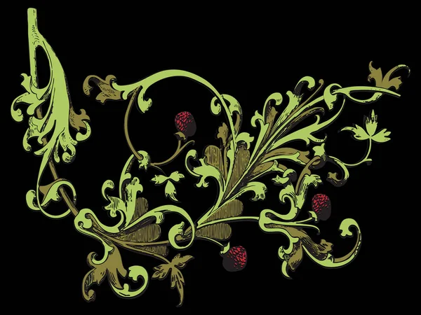 孤立した木のイチゴの装飾プリントベリー自然着色緑の花季節の水平葉ベクトル植物クレヨン夏の花図面黒復活ストロークイラストブッシュ小枝 — ストック写真