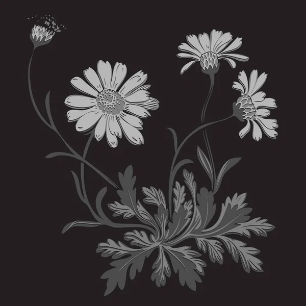 Handgetekende Illustratie Van Takje Met Bloemen Bladeren Barokke Vector Korenbloemen — Stockfoto