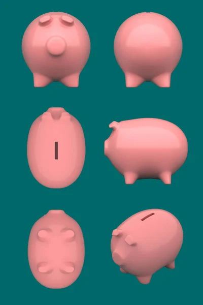 Different Views Isolated Piggy Bank Plain Background — Stock Photo, Image