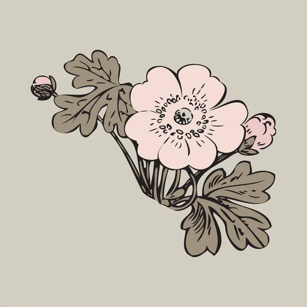 Arbusto Floral Retro Vector Fondo Blanco Dibujado Mano Contorno Vendimia — Foto de Stock