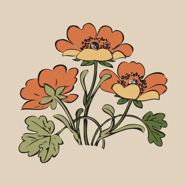 Arbusto Floral Retro Vector Fondo Blanco Dibujado Mano Contorno Vendimia —  Fotos de Stock