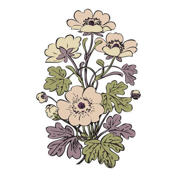Floral Bush Retro White Background Vector Hand Drawn Decorative Flower — Stock Photo, Image