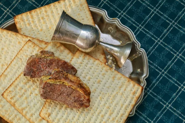 Pessach Matzo Passover Com Vinho Pão Páscoa Judaica Matzoh — Fotografia de Stock