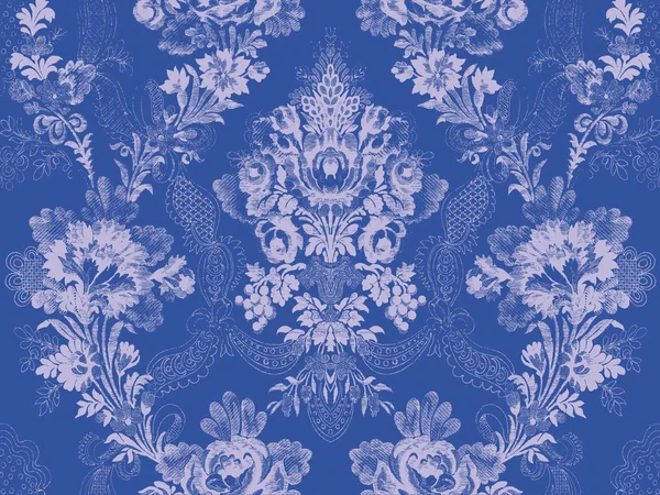 빅토리아 꽃무늬 추상적 꽃무늬 패션의 솔기없는 빈티지 파란색의 럭셔리 디자인 — 스톡 사진