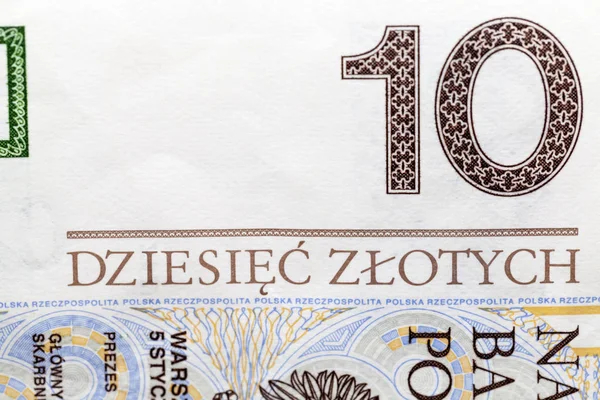 Nahaufnahme Eines Scheins Der Zehn Zloty Kostet — Stockfoto