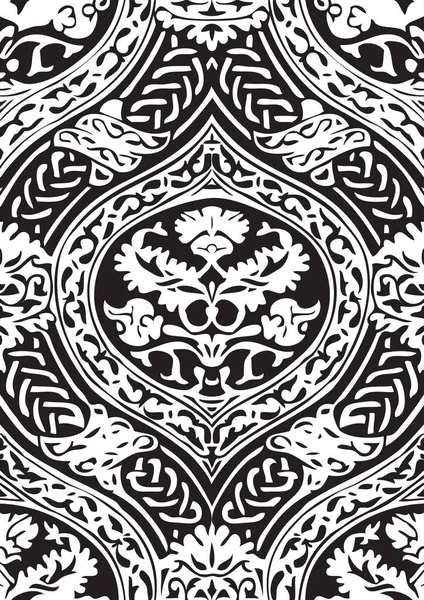 Vector seamless floral antique pattern with interlacing ribbons black and white background