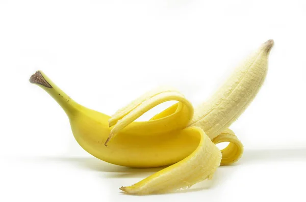 Peeled Yellow Banana Isolated White Background — Stock Photo, Image