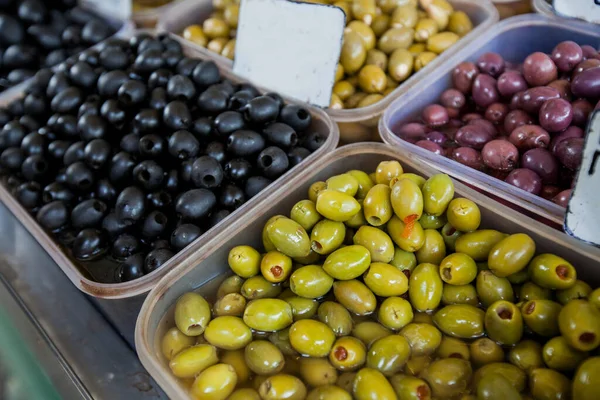 Olive Pitted Healthy Food Farmers Market Stand — Stock Photo, Image