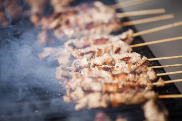 Kleur Afbeelding Van Enkele Stukjes Kip Stokjes Een Grill — Stockfoto