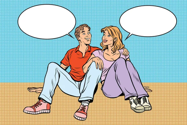 Junges Paar Mann Und Frau Gespräch Pop Art Retro Comic — Stockfoto