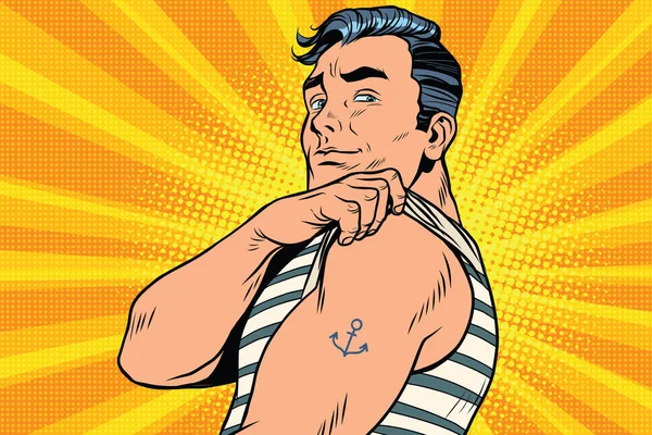 Матрос Татуюванням Руці Поп Арт Ретро Комікси Векторні Ілюстрації — стокове фото