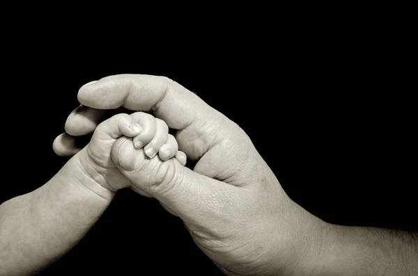 Newborn Trusts Adult Hand Stock Photo