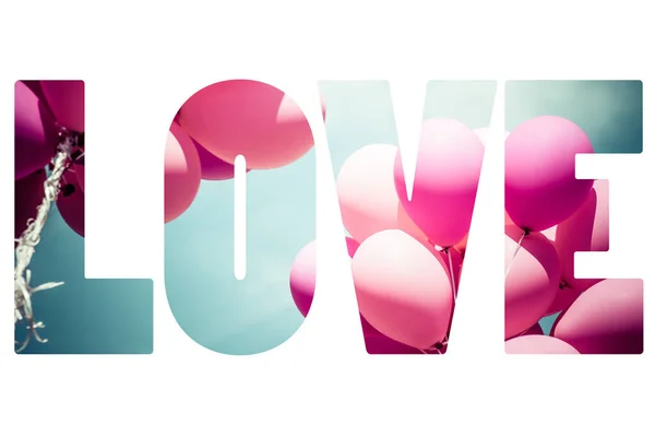 Word Liefde Roze Ballonnen — Stockfoto